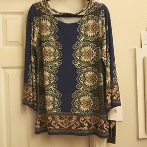 Sunny Taylor, a dressy polyester tunic, with floral and mandala designs..NWOT!!
